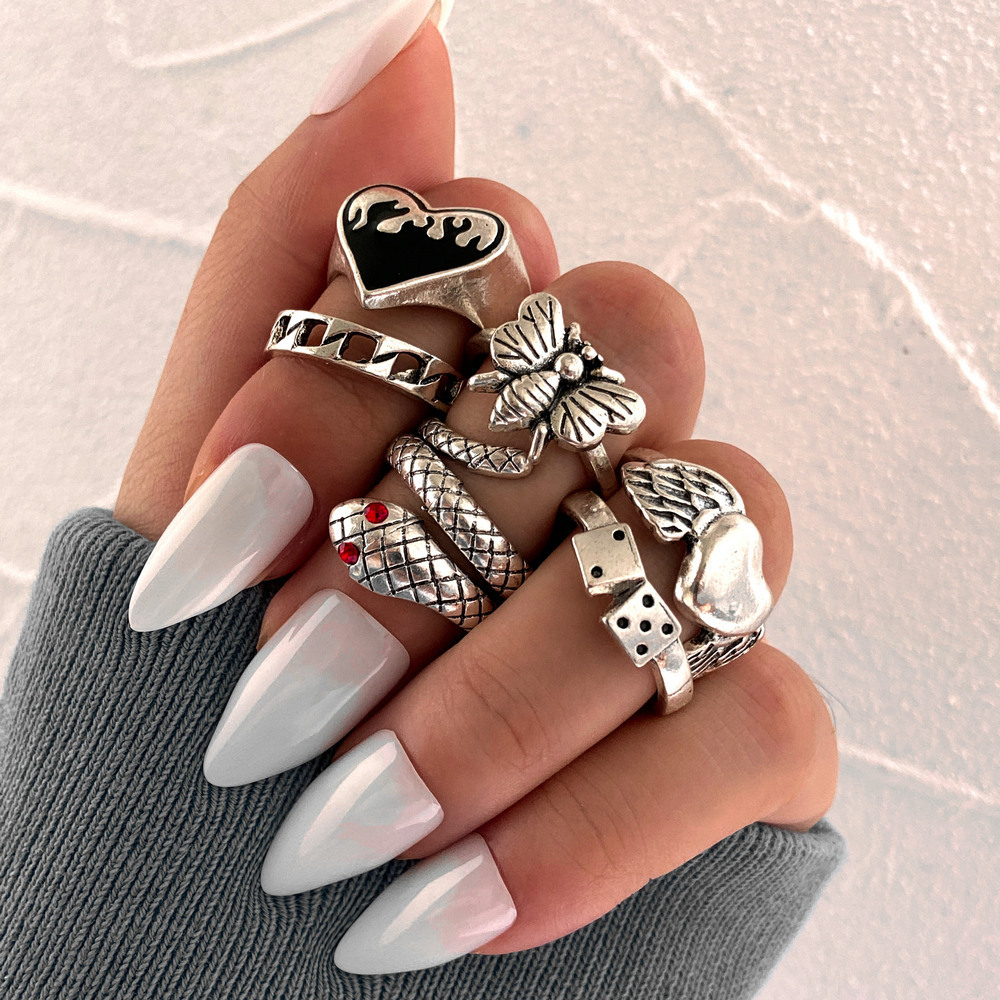 Vintage Punk Knuckle Rings Set - مجموعة من 6 قطع من خواتم