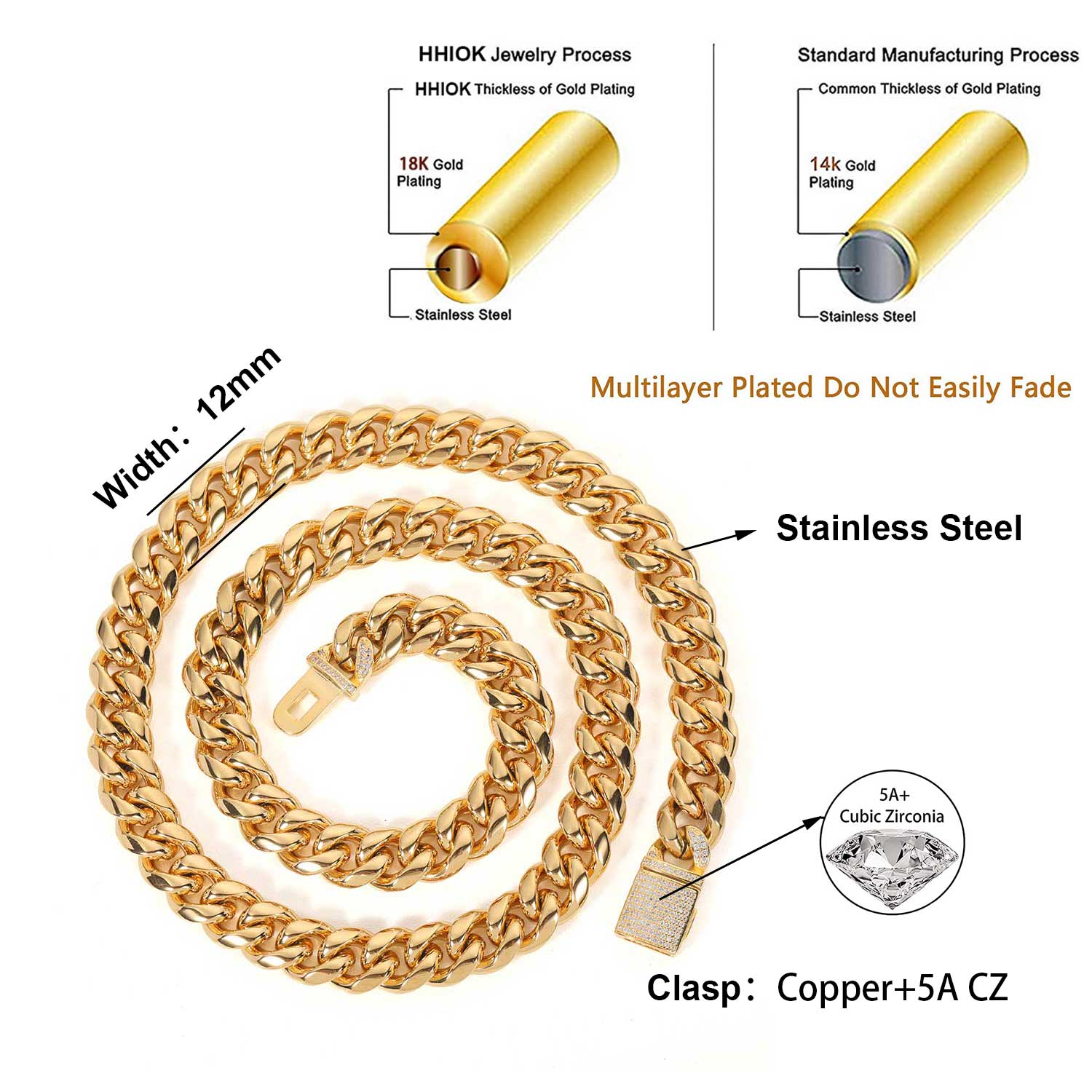 ميامي الكوبية ربط سلسلة قلادة  - مراجعة Cuban Link Chain 12Mm وسعره